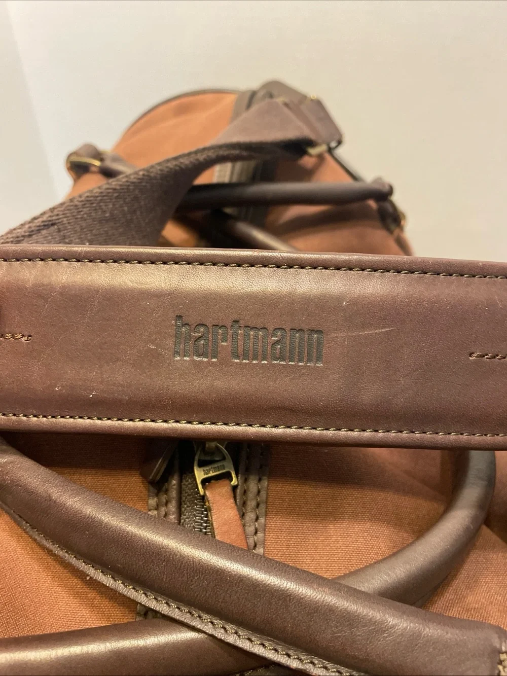 Vintage Canvas And Leather Hartmann Duffle Bag Plaid Lined Interior Approx. 22”